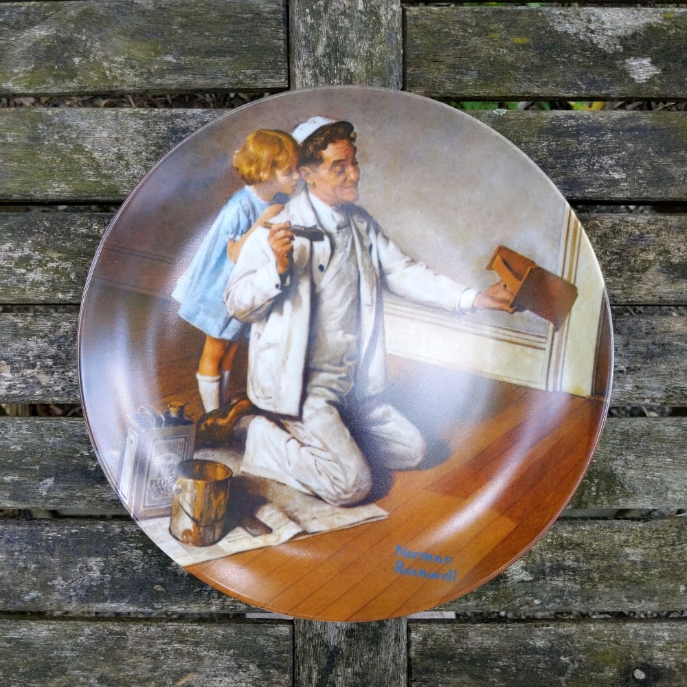 Vintage 1980s Two Knowles Norman Rockwell Plates Painter & Shadow Artist